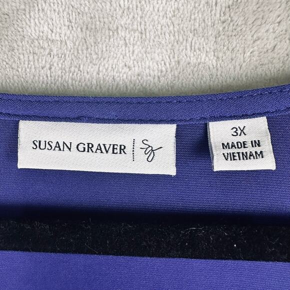 Susan Graver Top Women 3X Blue Liquid Knit Ruffle Long Sleeve Office Stretch - Picture 7 of 12